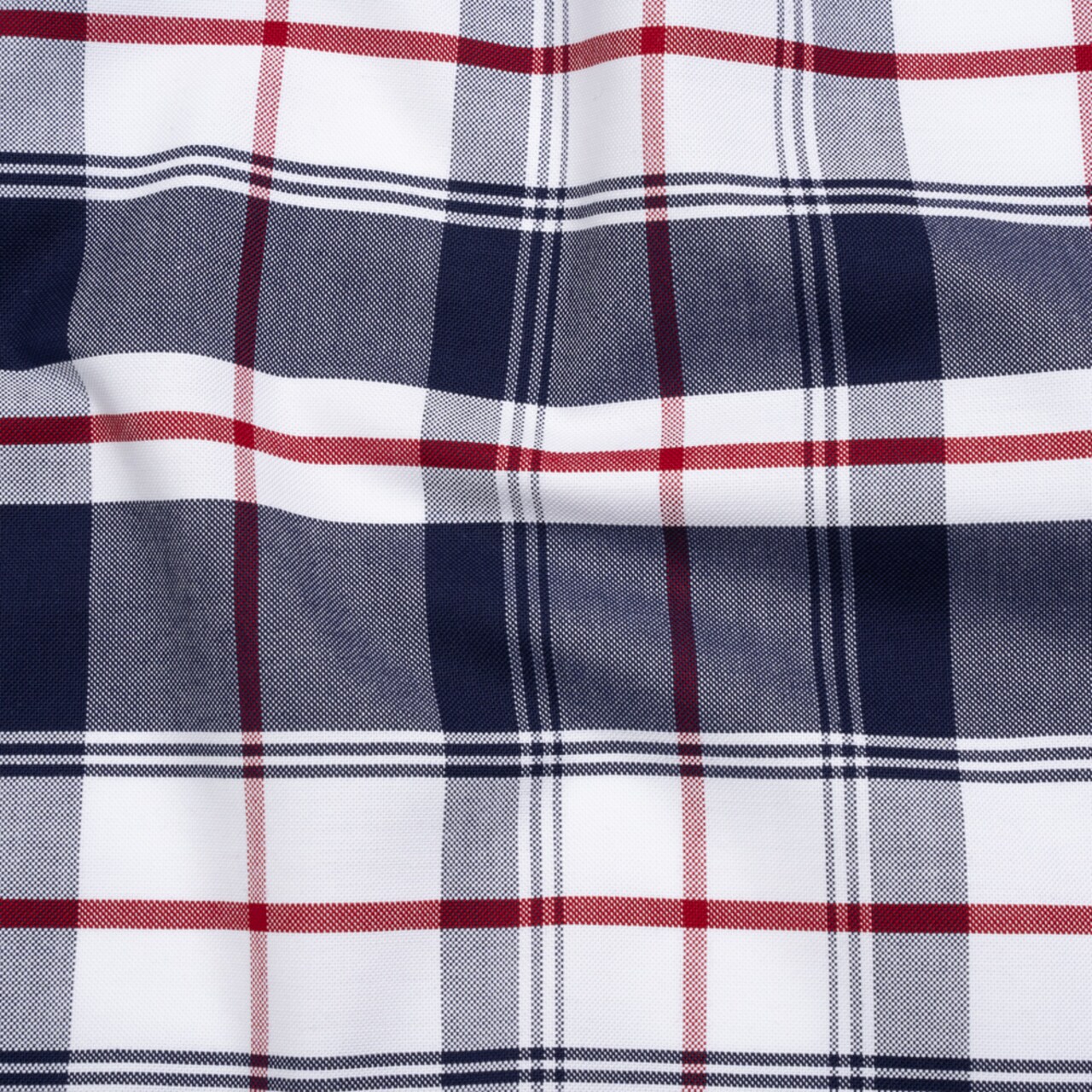 1 Yard Cotton Oxford Shirting Dark Blue Cranberry Red and White Plaid Deadstock Fabric